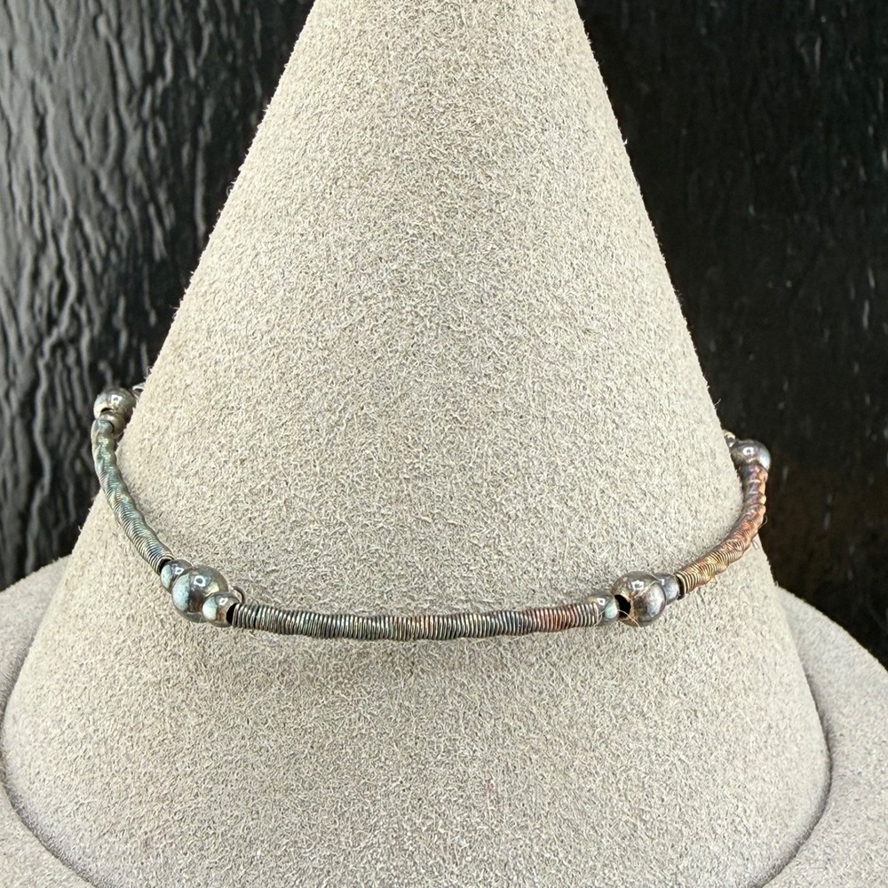 Sterling Silver Bracelet Beaded Wire Wrapped Silver Lobster Closure 7.5in
